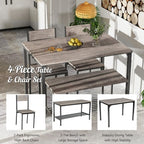 Costway 4pcs Dining Table Set Rustic Desk 2 Chairs & Bench w/ Storage Rack
