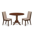 3-Piece Mahogany Finish Solid Wood Top - Round Dining Room Set - Seats 4