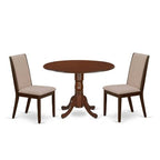 3-Piece Mahogany Finish Solid Wood Top - Round Dining Room Set - Seats 4