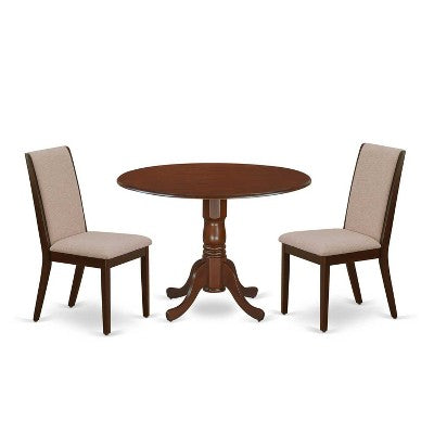 3-Piece Mahogany Finish Solid Wood Top - Round Dining Room Set - Seats 4