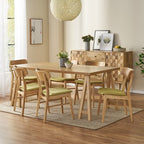 GDFStudio Alexis Mid Century Modern 7 Piece Fabric and Upholstered Rubberwood Dining Set