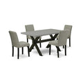 HomeStock 5-Pc Rectangle Natural Oak Finish Solid Wood Top Dining Table with 4 Parson Chair