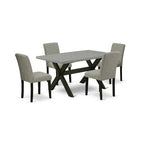 HomeStock 5-Pc Rectangle Natural Oak Finish Solid Wood Top Dining Table with 4 Parson Chair