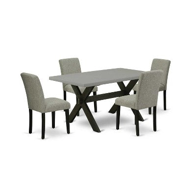 HomeStock 5-Pc Rectangle Natural Oak Finish Solid Wood Top Dining Table with 4 Parson Chair