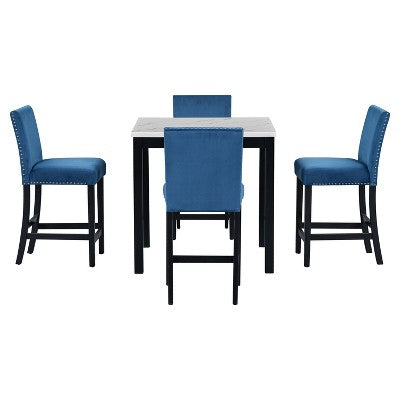 GDFStudio Danielle Modern 5 Piece Rubberwood Counter Height Dining Table Set with Velvet Upholstered Chairs