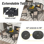 Farmhouse 5 Piece Kitchen Dining Set for 4, Solid Wood Extendable Round Dining Table Set and 4 Upholstered Chairs for Kitchen