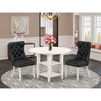 HomeStock 3-Pc Linen White Finish Round Solid Wood Top With Dropleaf Dining Table Set