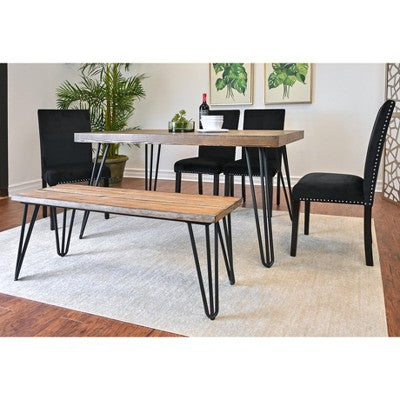 Ashzo 6-Piece Dining Set, Hairpin Dining Table with 4 Chairs and Bench, 3 Color Options