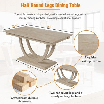 GDFStudio Timo 6 Piece Rubbewood Dinnig Set with Half Round Dining Table, Bench and 4 Chairs