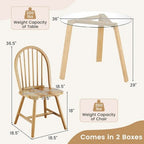 Costway 3 PCS Dining Set for 2 Round Table with 2 Chairs Solid Rubber Wood Frame Modern Black/Beige