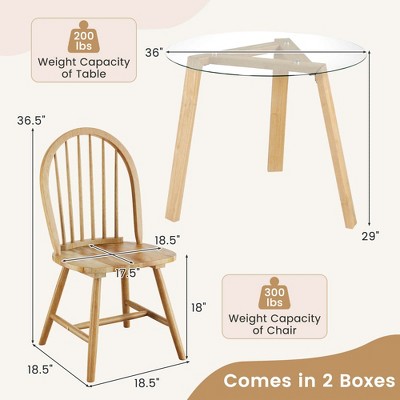 Costway 3 PCS Dining Set for 2 Round Table with 2 Chairs Solid Rubber Wood Frame Modern Black/Beige