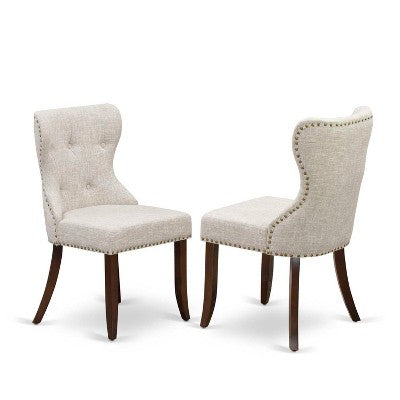 3-Piece Mahogany Finish Solid Wood Top - Button Tufted Dining Room Set - Seats 4