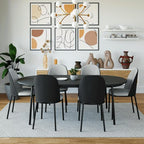 LeisureMod Tule 7-Piece Dining Set in Steel Frame with 6 Upholstered Seat Dining Chairs and 71 Oval Dining Table with Wood Tabletop
