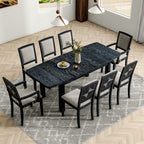9 Pieces Extendable Dining Table Set for 6, Rectangular Kitchen Dining Table with Removable Leaf and 6 Armless Chairs and 2 Arm Chairs