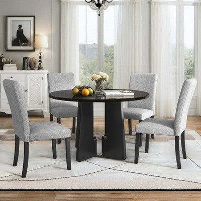 5-piece Round Dining Table Set Dining Set with 4 Upholstered Chairs for Dining Room, Kitchen and Living room, Beige/Black/Gray/White-ModernLuxe