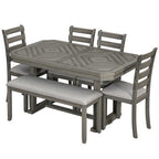 6 PCS Rubber Wood Dining Table Set with Beautiful Wood Grain Veneer Tabletop and Soft Cushion-ModernLuxe