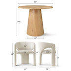 Round Dining Table Set with 2 Chenille Armchairs, Modern Pedestal Table and Upholstered Chairs with Full Back and Arms-Panipeachy