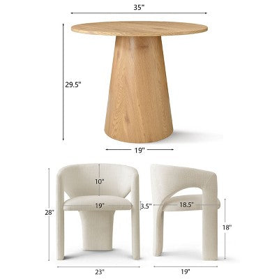 Round Dining Table Set with 2 Chenille Armchairs, Modern Pedestal Table and Upholstered Chairs with Full Back and Arms-Panipeachy