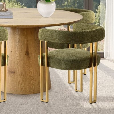 Expandable Round to Oval Dining Table Set with 4 Velvet Armchairs, Modern Pedestal Design, Seats Up to 8 People-Panipeachy