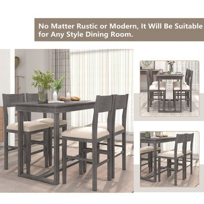5-Piece Farmhouse Counter Height Dining Table Set with 1 Rectangular Dining Table and 4 Dining Chairs for Small Places - ModernLuxe