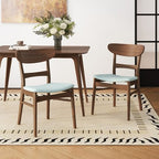Small Space Dining Set for 4, 5 Pieces Rectangular Solid Wood Table Set with 4 Upholstered Chairs for Kitchen, Mint,Walnut