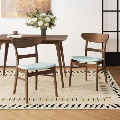 Small Space Dining Set for 4, 5 Pieces Rectangular Solid Wood Table Set with 4 Upholstered Chairs for Kitchen, Mint,Walnut
