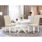3-Piece Linen White Finish Solid Wood Top - Dining Room Set with High Back - Seats 4