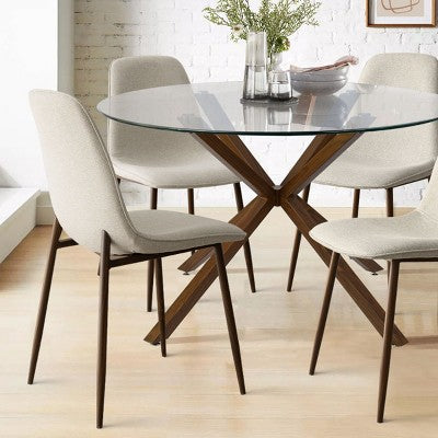 Olive+Oslo 5-Piece Dining Table Set for 4, Round Glass Dining Table with 4 Upholstered Dining Chairs Walnut Legs-Panipeachy