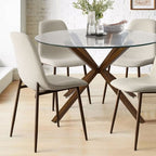 Olive+Oslo 5-Piece Dining Table Set for 4, Round Glass Dining Table with 4 Upholstered Dining Chairs Walnut Legs-Panipeachy