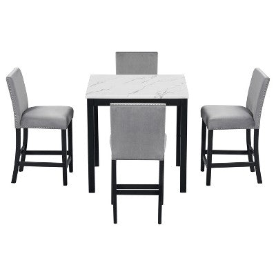 GDFStudio Danielle Modern 5 Piece Rubberwood Counter Height Dining Table Set with Velvet Upholstered Chairs