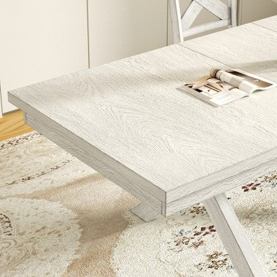 VECELO Rustic 6-Piece Extendable Dining Table Set, Rubber Wood Table with 4 Armless Upholstered Dining Chairs and Bench for Kitchen, Gray