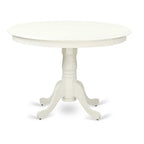 HomeStock 5-Piece Round Linen White Finish Solid Wood Top Dining table with 4 Chairs with Slat Back