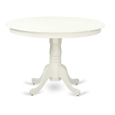 HomeStock 5-Piece Round Linen White Finish Solid Wood Top Dining table with 4 Chairs with Slat Back