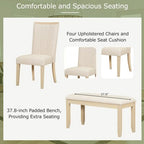 GDFStudio Sira Contemporary 6 Piece Rubberwood Dining Set with Extendable Table and Linen Upholstered Seats