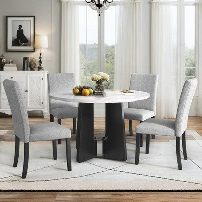 5-piece Round Dining Table Set Dining Set with 4 Upholstered Chairs for Dining Room, Kitchen and Living room, Beige/Black/Gray/White-ModernLuxe