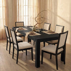 Modern Dining Set - 80 Table + 6 Cushioned Chairs, Solid Wood Frame, 400lbs Table Capacity, Easy Assembly