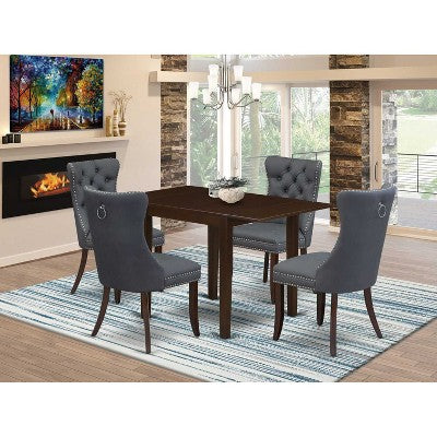 5-Piece Mahogany Finish Solid Wood Top - Rectangular Upholstered Dining Room Set - Seats 4
