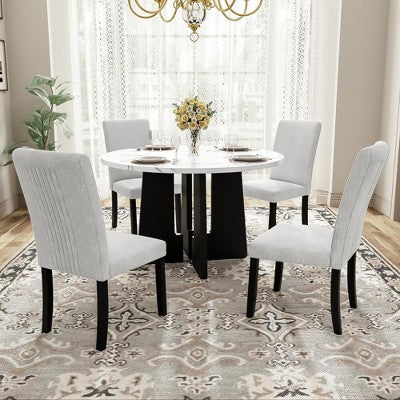 5-piece Round Dining Table Set Dining Set with 4 Upholstered Chairs for Dining Room, Kitchen and Living room, Beige/Black/Gray/White-ModernLuxe