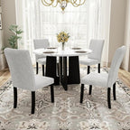 5-piece Round Dining Table Set Dining Set with 4 Upholstered Chairs for Dining Room, Kitchen and Living room, Beige/Black/Gray/White-ModernLuxe