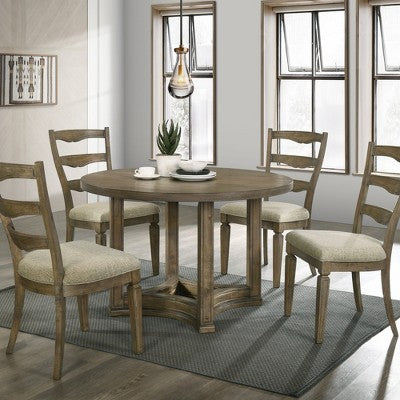 Christopher Knight Home Jimmy Vintage 47 Wood 5 Piece Round Dining Table Set with 4 Upholstered Chairs