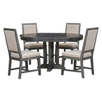 Farmhouse 5 Piece Kitchen Dining Set for 4, Solid Wood Extendable Round Dining Table Set and 4 Upholstered Chairs for Kitchen
