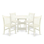 HomeStock 5-Pc Linen White Finish Solid Wood Top - Round Dining Room Set - Seats-4