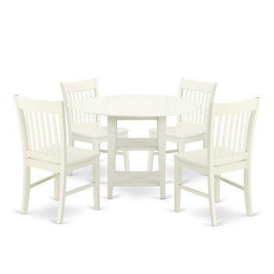 HomeStock 5-Pc Linen White Finish Solid Wood Top - Round Dining Room Set - Seats-4