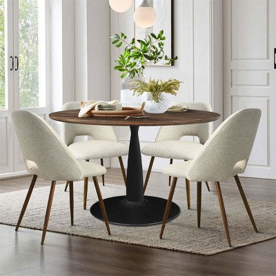 5 Piece Dining Set for 4 Round Walunut Dining Table with Metal Pedestal Base + 4 Upholstered Armless Chairs for Dining Room,Kitchen-Panipeachy