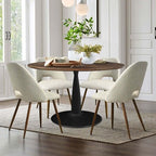 5 Piece Dining Set for 4 Round Walunut Dining Table with Metal Pedestal Base + 4 Upholstered Armless Chairs for Dining Room,Kitchen-Panipeachy
