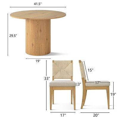 5-Piece Round Dining Table Set, 41.5 Pedestal Table and Beige Upholstered Chairs with Solid Wood Legs for Kitchen or Breakfast Nook-Panipeachy