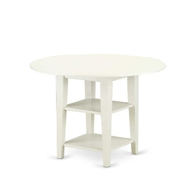 5-Piece Linen White Finish Solid Wood Top - Dining Room Set - Seats 4