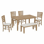 6-Piece Farmhouse Dining Table Set Dining Set with Rustic Dining Table, 4 High-back Dining Chairs and Bench, Natural Wood Wash/Gray-ModernLuxe