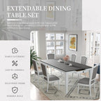 Rustic Extendable Dining Table Set for 6, 7 Pieces Rectangle Dining Table with 6 Upholstered Chairs, Kitchen Table Set with 2 Drawers