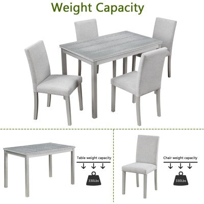 GDFStudio Galen Farmhouse 5-Piece Dining Set with Wooden Rectangular Table and 4 Upholstered Chairs